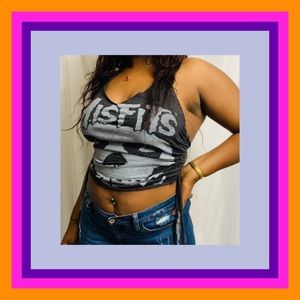 MISFITS REWORK HALTER DRAWSTRING TOP